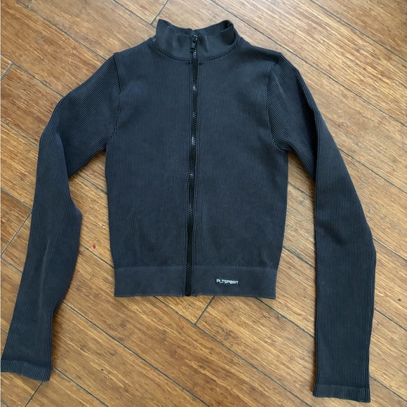 Grey Ribbed Zip-Up Jacket - Picture 3 of 6